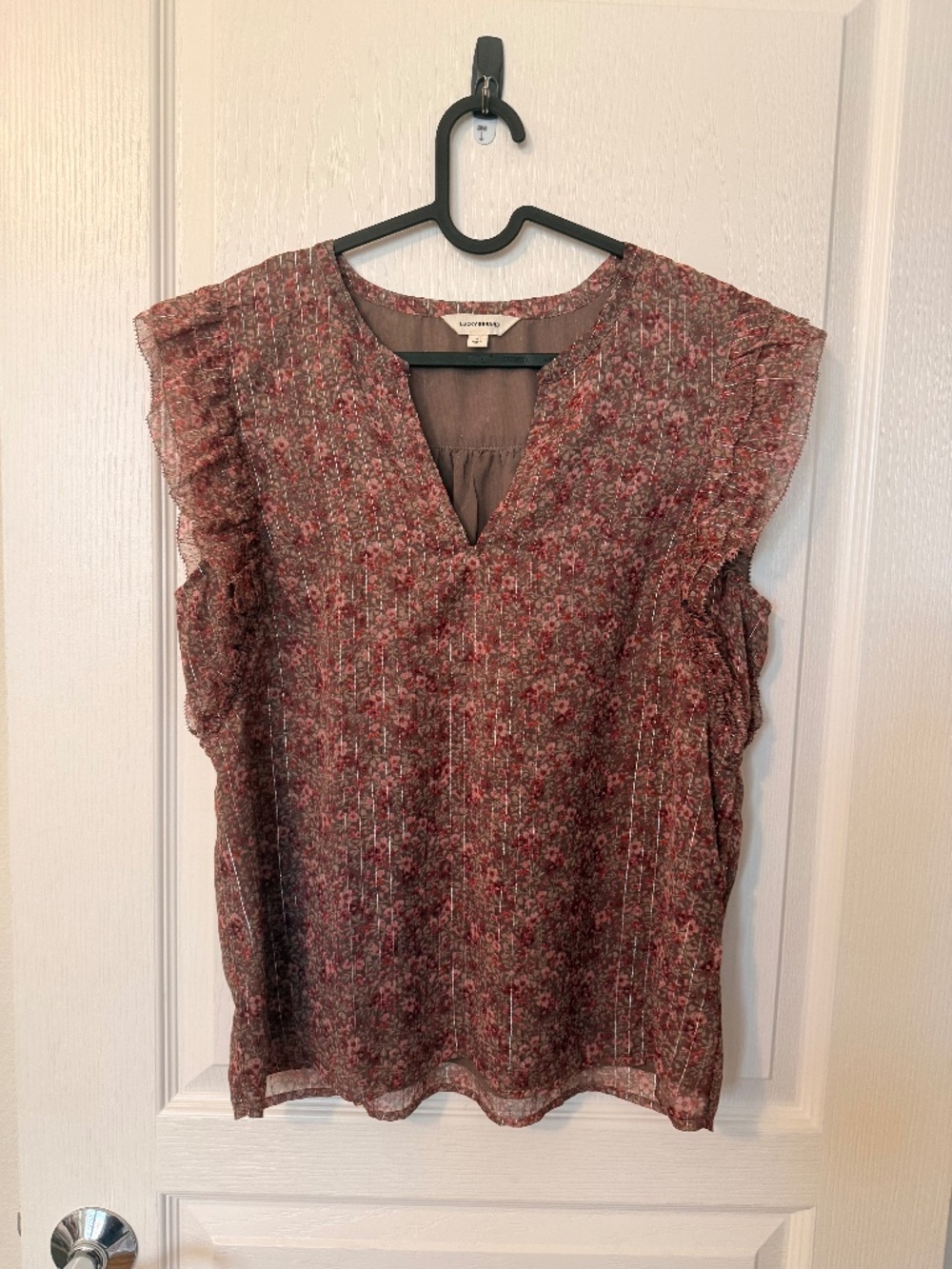 Lucky Brand Sheer Floral Ruffle Flutter Sleeve Blouse Boho Cottagecore Size Sm - Picture 1 of 7